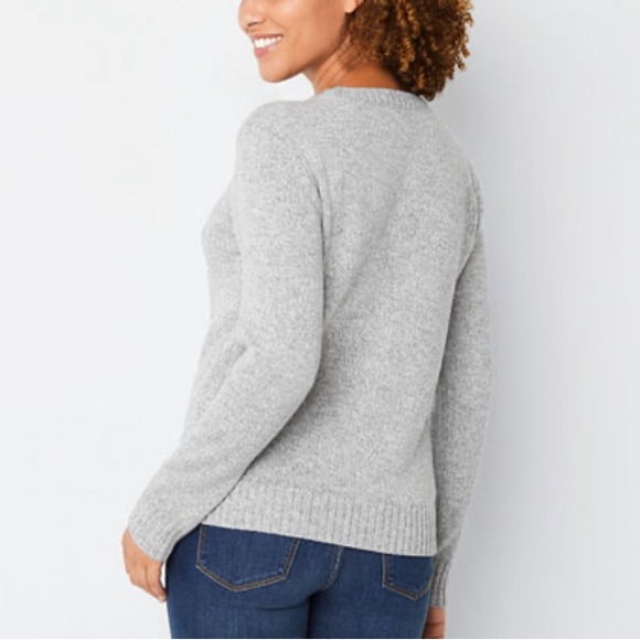 NWT St. John's Bay Womens Crew Neck Long Sleeve BE HAPPY Sweater, Medium, Gray - Picture 4 of 5